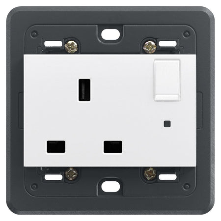 Vimar Eikon SICURY Switched English Standard Socket Outlet, 2P+E, 13A 250V, IP20, 3-Module Mounting Frame, Indicator Unit — Quality Boat Parts