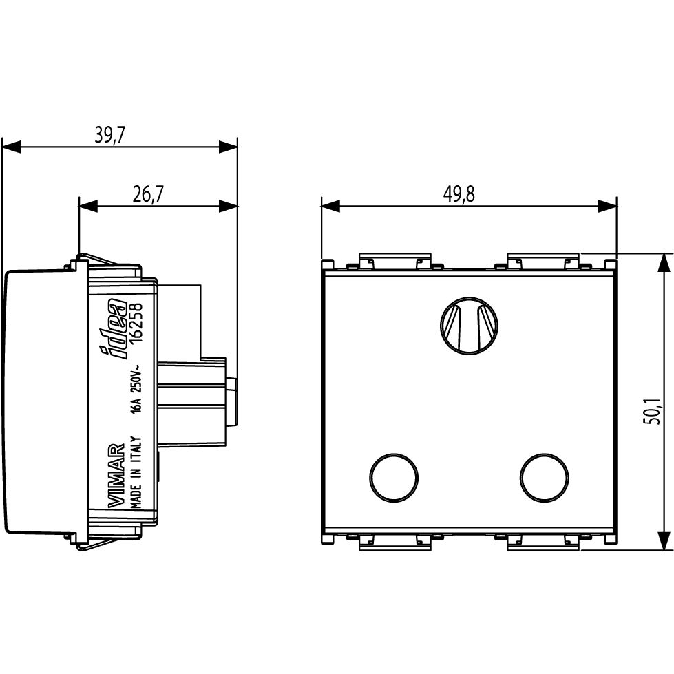 Vimar Idea 2P+E British Standard SICURY Socket Outlet, 16A 250V, 2 Modules, IP20 — Quality Boat Parts
