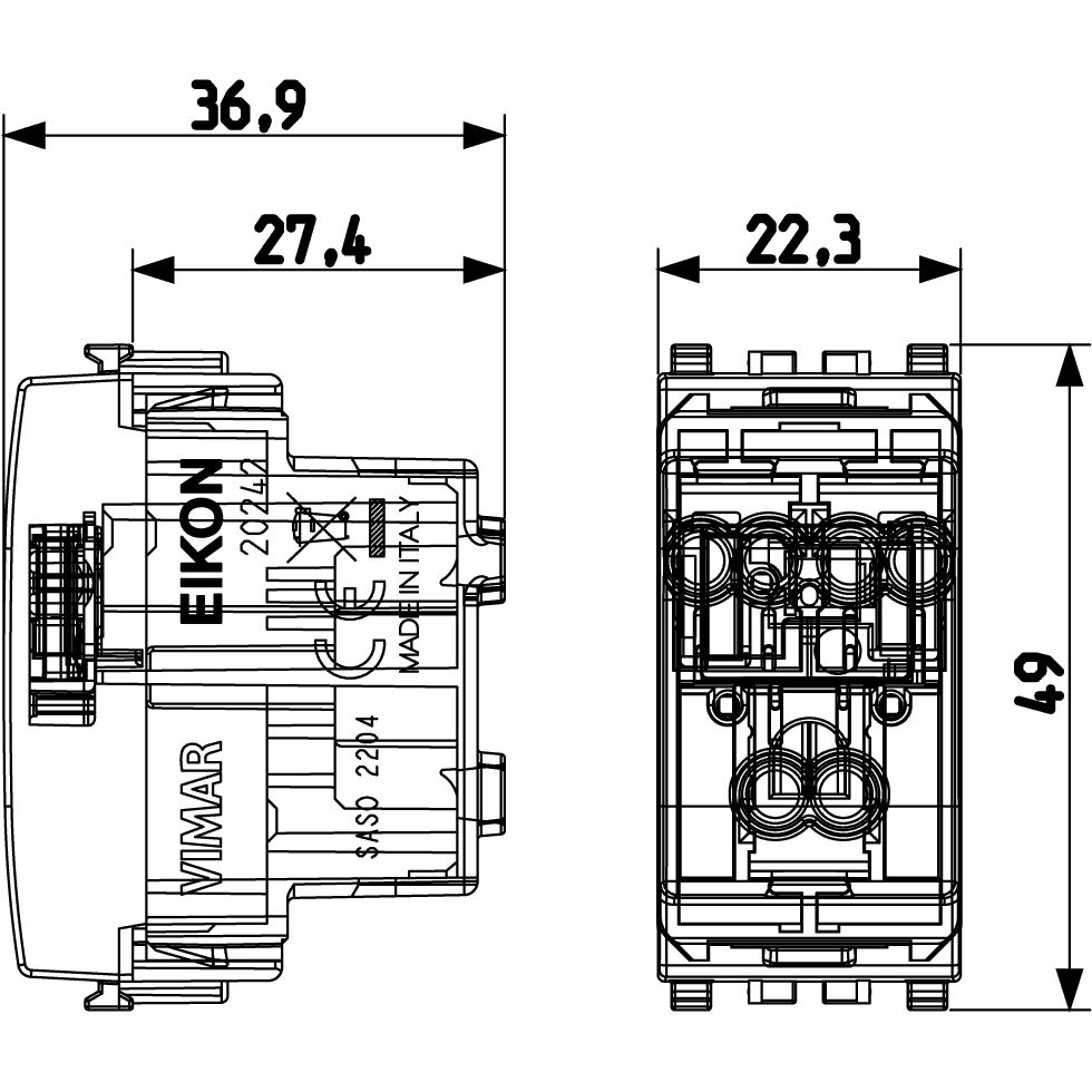 Vimar Eikon USA+SASO SICURY Socket Outlet, 2P+E, 15A, 127V, IP20 — Quality Boat Parts