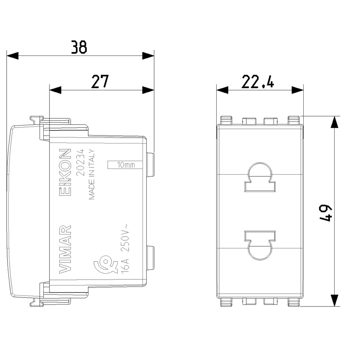 Vimar Eikon USA+EU SICURY Socket Outlet, 2P 16A 250V, Euro-American Standard, IP20 — Quality Boat Parts