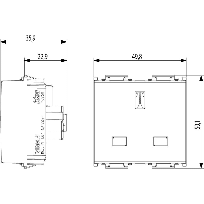 Vimar Idea 2P+E English SICURY Socket Outlet, 13A 250V, 2 Modules, IP20 — Quality Boat Parts