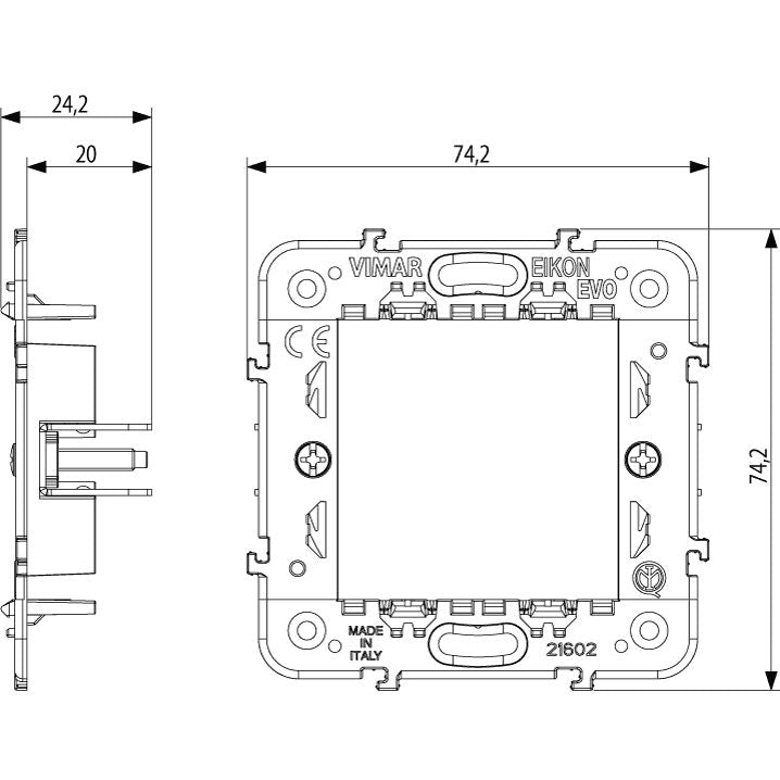 Vimar Eikon Mounting Frame and Protection Cover, 2-Module, 71 mm Centers — Quality Boat Parts