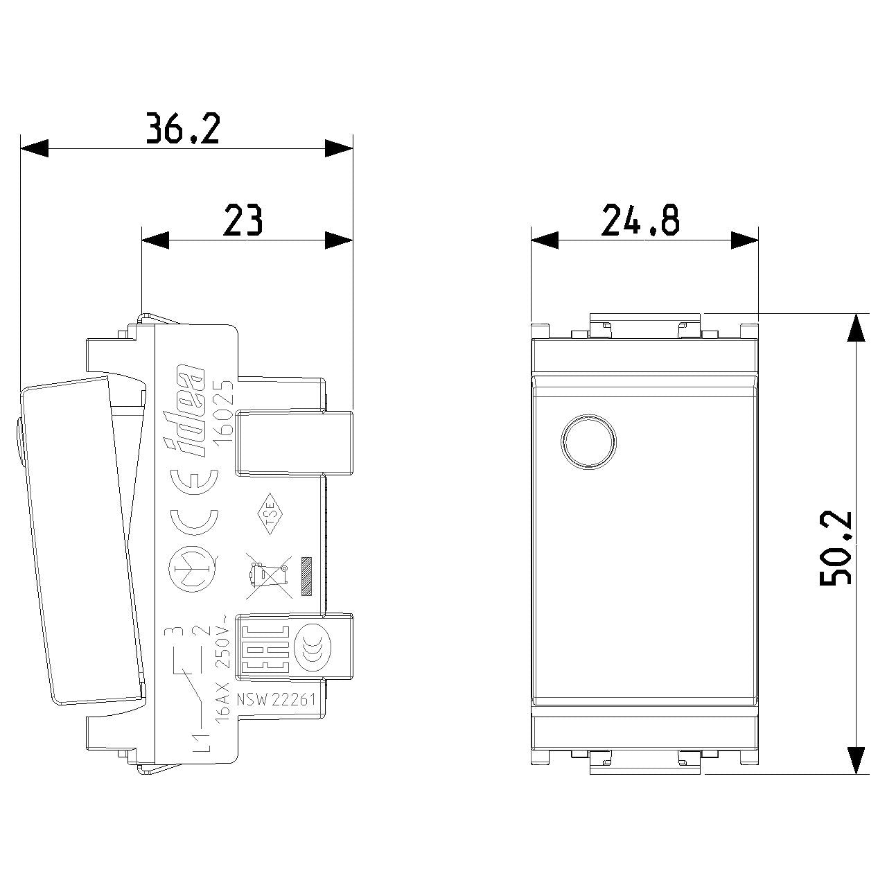 Vimar Idea 2-Way Rocker Switch, 1P 16 AX 250 V, IP40, Luminous — Quality Boat Parts