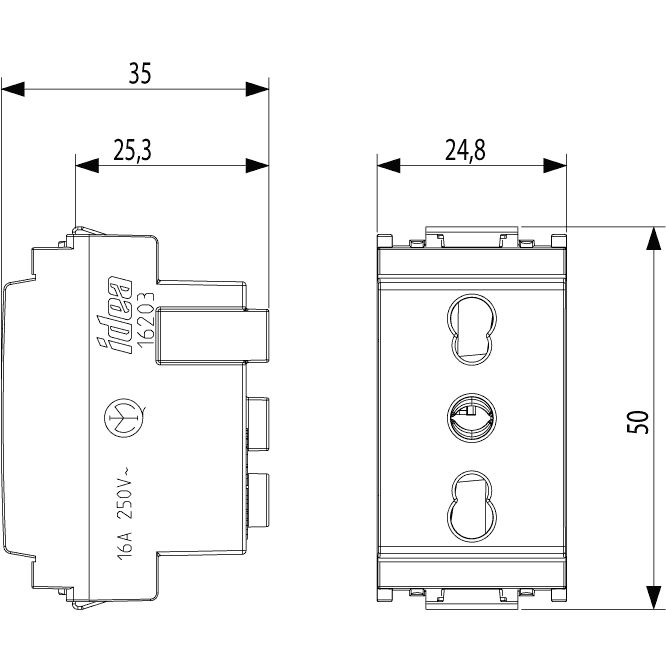 Vimar Idea SICURY Bipasso Socket Outlet, Italian Standard P17/11, 2P+E, 16A 250V, IP20 — Quality Boat Parts