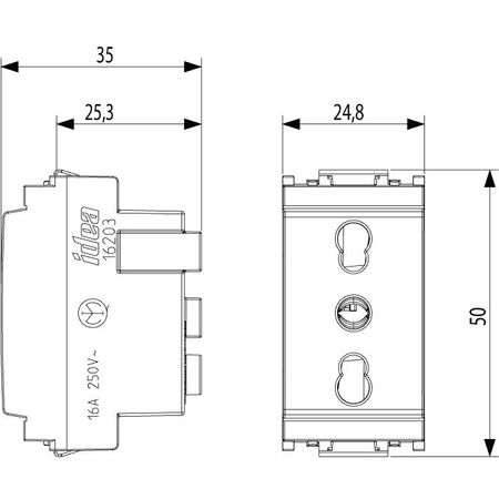 Vimar Idea SICURY Bipasso Socket Outlet, Italian Standard P17/11, 2P+E, 16A 250V, IP20 — Quality Boat Parts