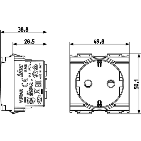 Vimar Idea SICURY German Standard Socket Outlet, 2P+E, 16A 250V, 2 Modules, IP20 — Quality Boat Parts