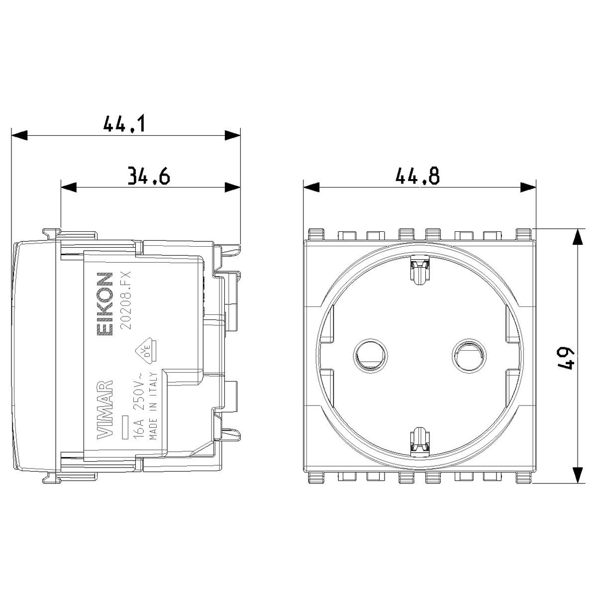 Vimar Eikon SICURY Schuko Socket Outlet, 2P+E, 16A 250V, 2M, IP20 — Quality Boat Parts