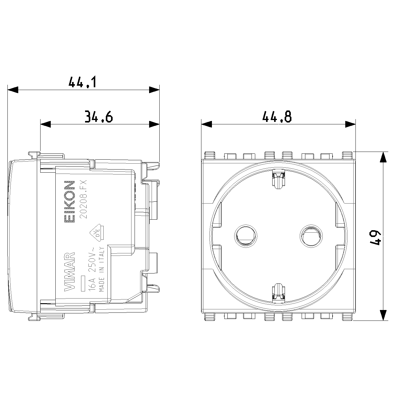 Vimar Eikon SICURY Schuko Socket Outlet, 2P+E, 16A 250V, 2M, IP20 — Quality Boat Parts