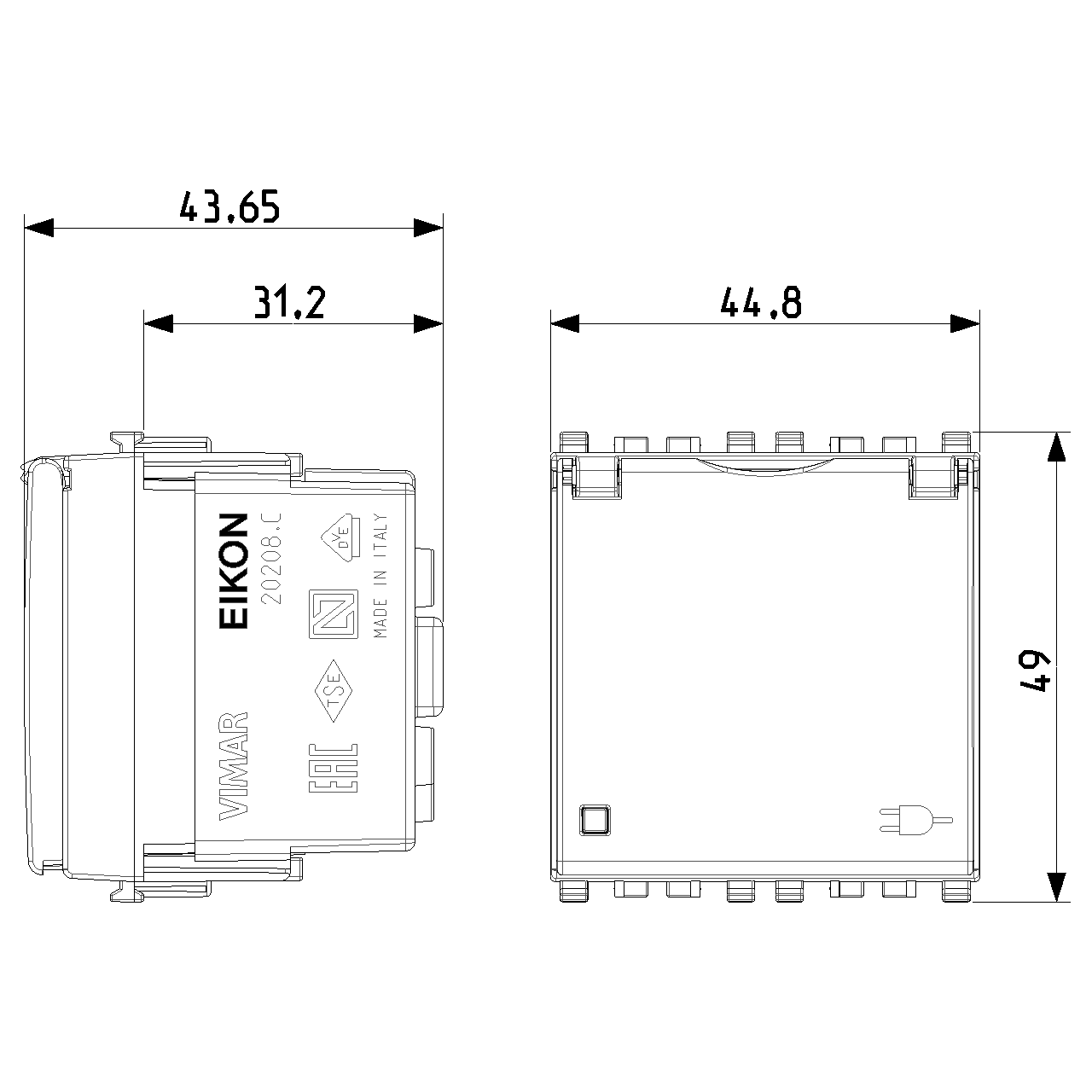 Vimar Eikon SICURY Schuko Socket Outlet, 2P+E, 16A 250V, 2M, IP20 — Quality Boat Parts