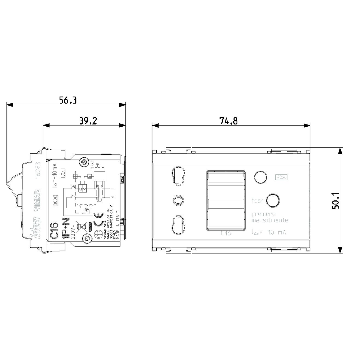 Vimar Idea SICURY Bpresa Socket Outlet, Italian Standard P17/11, 2P+E 16A 250V, C16 RCBO, 10mA, 3 Modules — Quality Boat Parts