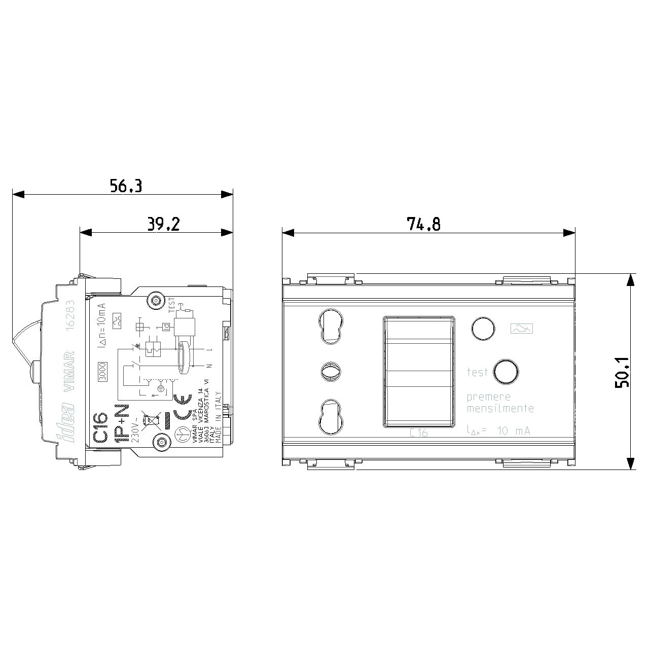 Vimar Idea SICURY Bpresa Socket Outlet, Italian Standard P17/11, 2P+E 16A 250V, C16 RCBO, 10mA, 3 Modules — Quality Boat Parts