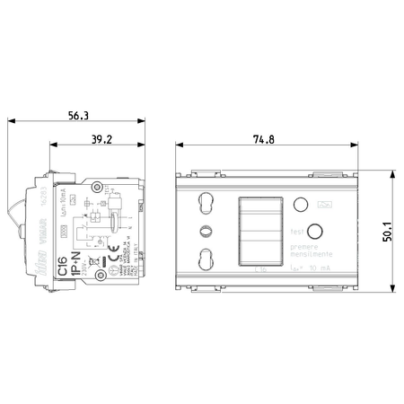 Vimar Idea SICURY Bpresa Socket Outlet, Italian Standard P17/11, 2P+E 16A 250V, C16 RCBO, 10mA, 3 Modules — Quality Boat Parts