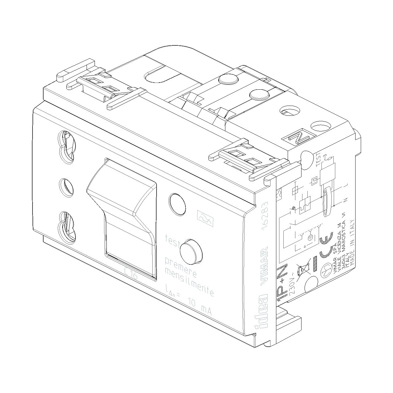 Vimar Idea SICURY Bpresa Socket Outlet, Italian Standard P17/11, 2P+E 16A 250V, C16 RCBO, 10mA, 3 Modules — Quality Boat Parts