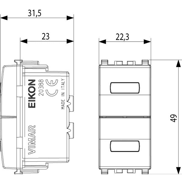 Vimar Eikon Neutral Double Indicator Unit, 250V, IP40, 1-Module, Flush-Mount, Without Signalling Unit — Quality Boat Parts