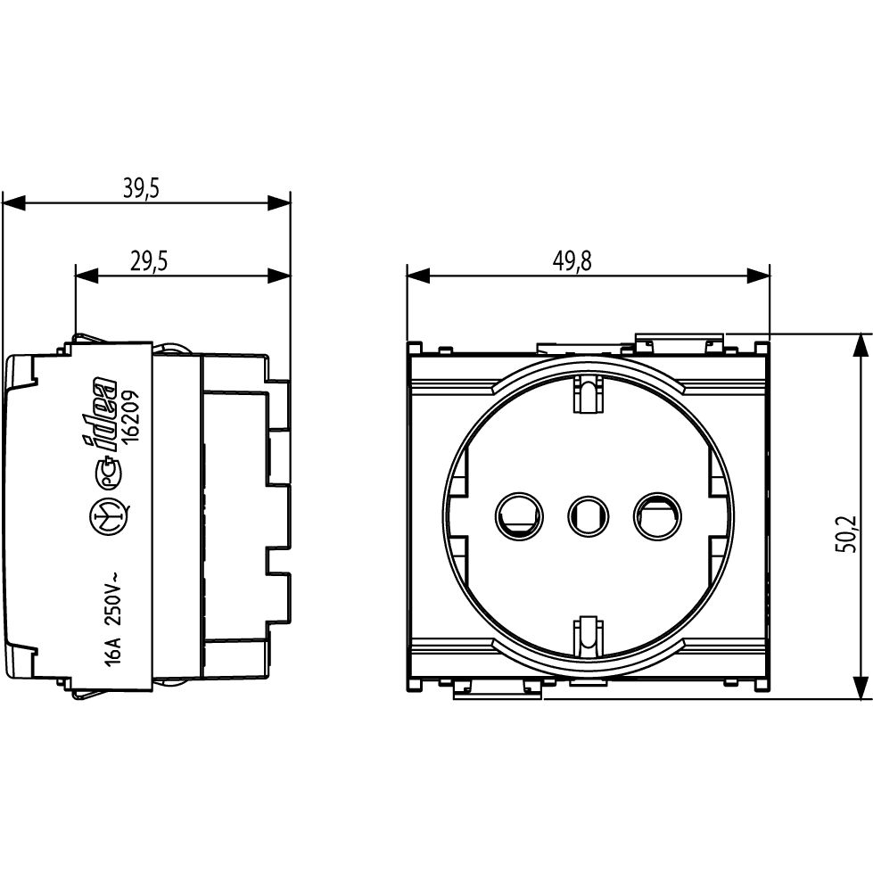 Vimar Idea SICURY Socket Outlet, Italian Standard P30, 2P+E 16A 250V, 2 Modules, IP20 — Quality Boat Parts