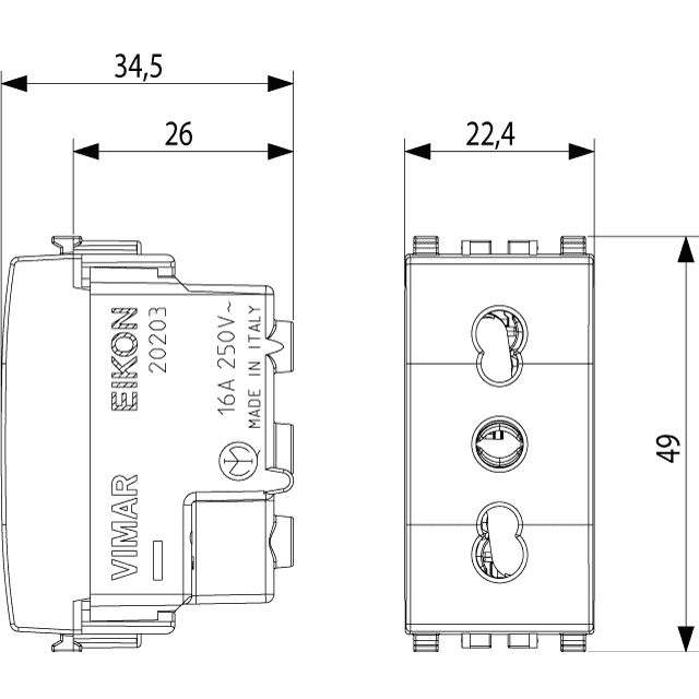 Vimar Eikon Socket Outlet, Italian Standard P17/11, 2P+E, 16A, 250V — Quality Boat Parts