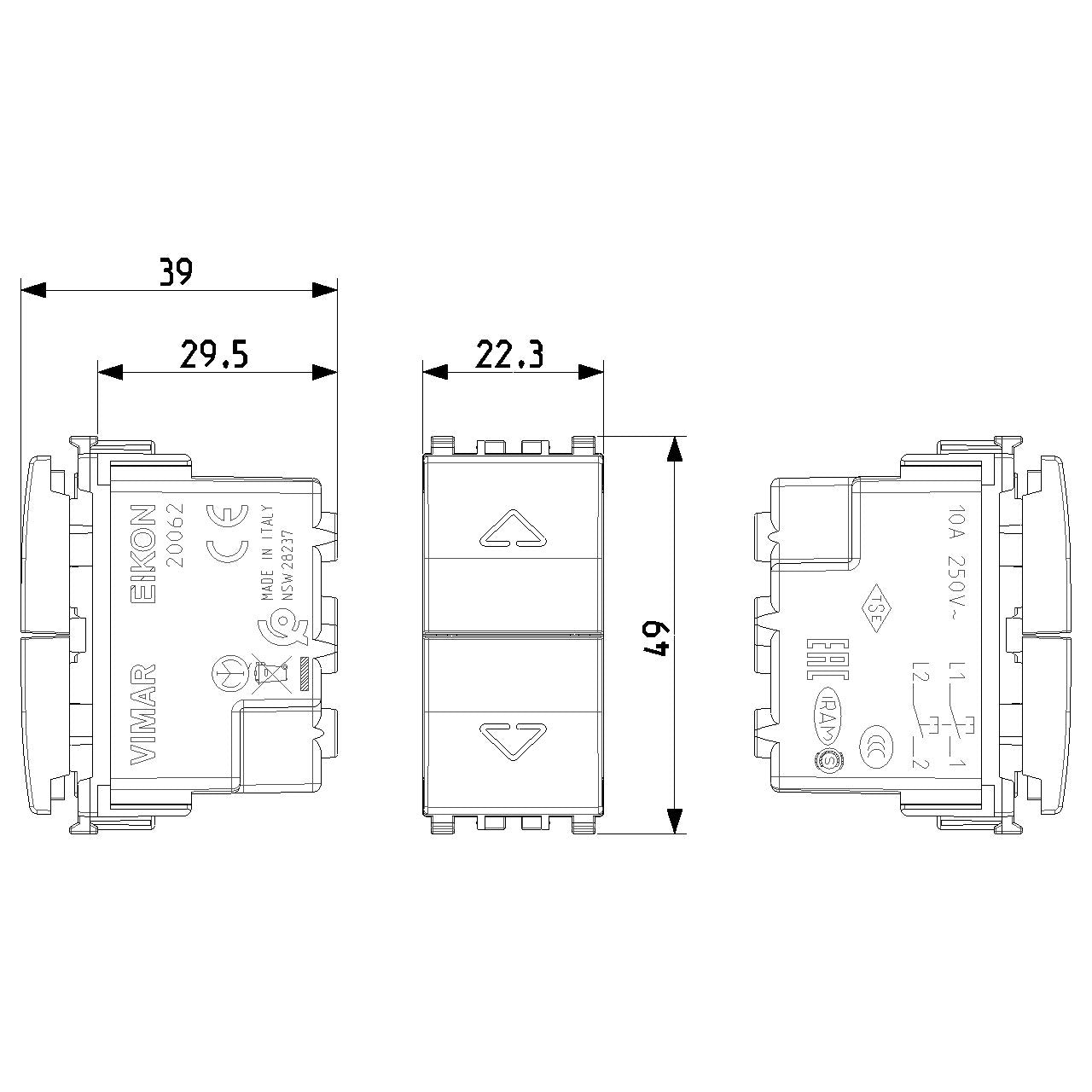 Vimar Eikon Interlocked Push Buttons, NO+NO, 10A, 250V, Directional Arrows — Quality Boat Parts