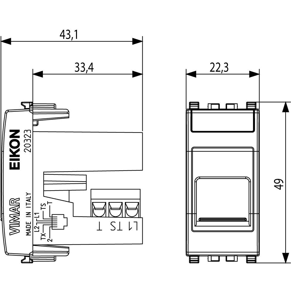 Vimar Eikon RJ12 Phone Jack, 6-Position 6-Conductor (6/6), Screw Terminals, Flush Mount, IP40, Dust Cover, 1 Module — Quality Boat Parts