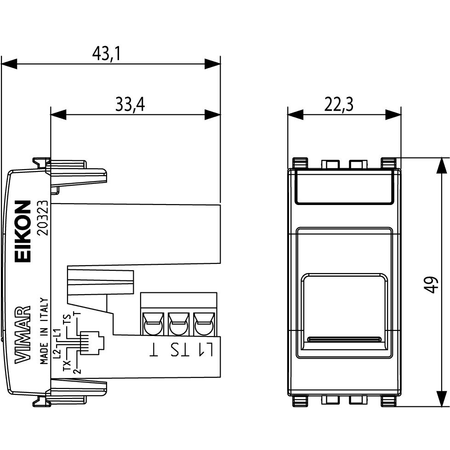 Vimar Eikon RJ12 Phone Jack, 6-Position 6-Conductor (6/6), Screw Terminals, Flush Mount, IP40, Dust Cover, 1 Module — Quality Boat Parts