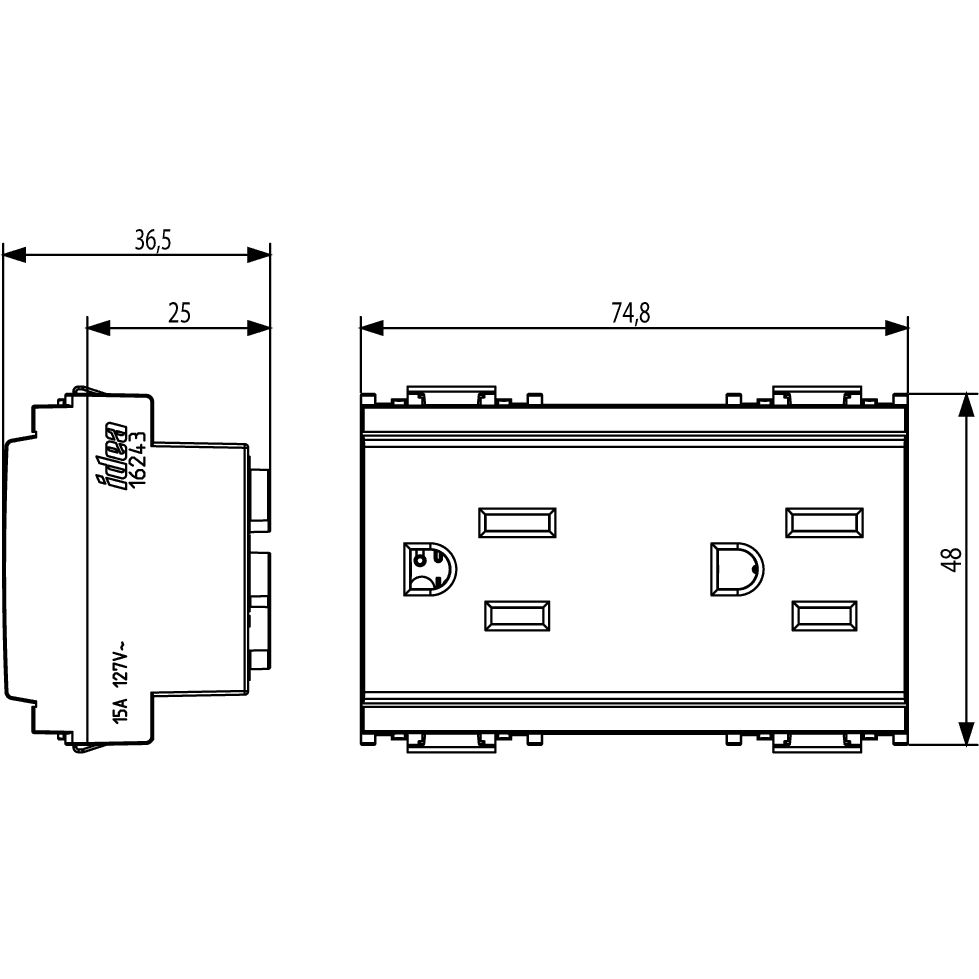 Vimar Idea SICURY Double 2P+E Socket Outlet, American and Saudi Arabian Standards, 15A 127V, 3 Modules, IP20 — Quality Boat Parts