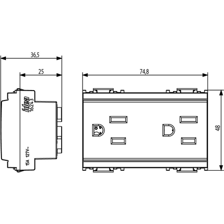 Vimar Idea SICURY Double 2P+E Socket Outlet, American and Saudi Arabian Standards, 15A 127V, 3 Modules, IP20 — Quality Boat Parts