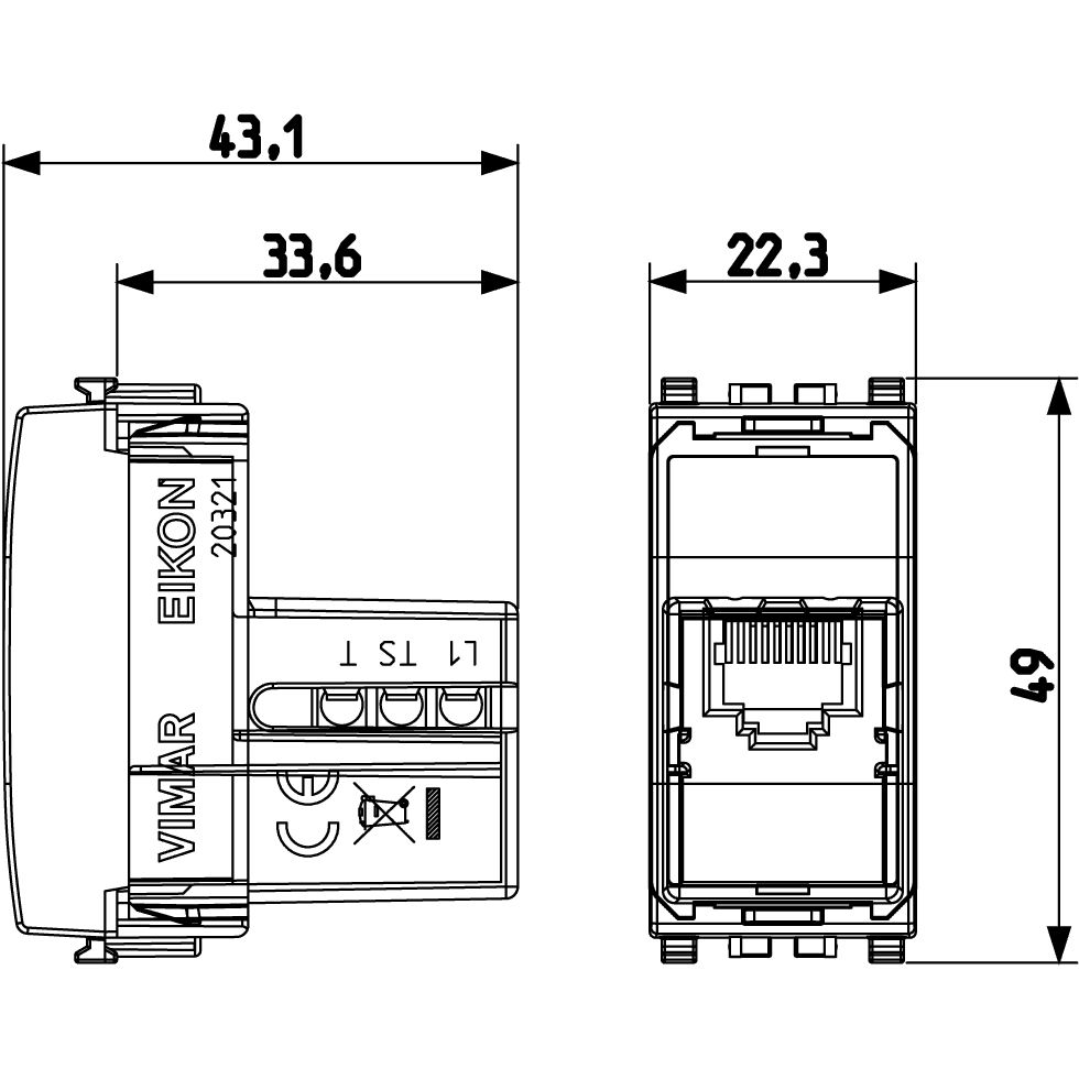 Vimar Eikon RJ12 Phone Jack, 6-Position 6-Conductor, Screw Terminals — Quality Boat Parts