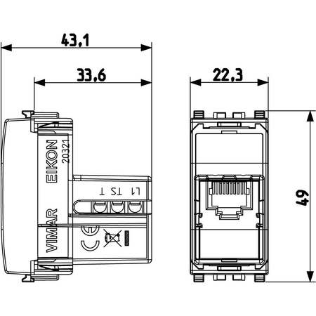 Vimar Eikon RJ12 Phone Jack, 6-Position 6-Conductor, Screw Terminals — Quality Boat Parts