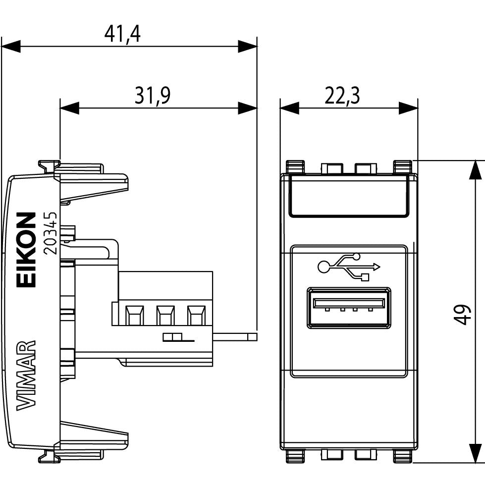 Vimar Eikon USB Socket Outlet, 1 Module, Screw Terminals, IP20 — Quality Boat Parts