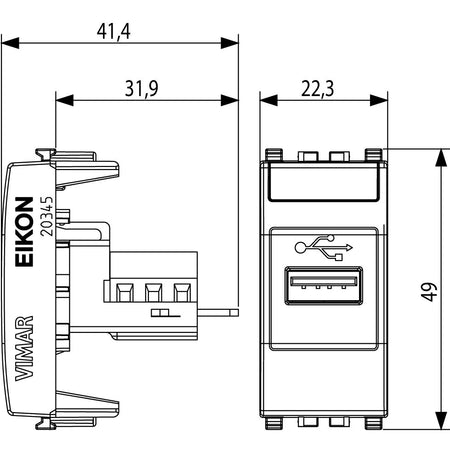 Vimar Eikon USB Socket Outlet, 1 Module, Screw Terminals, IP20 — Quality Boat Parts