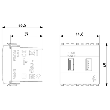 Vimar Eikon 2-Port USB Supply Unit, 5V, 2 Modules, Flush-Mounted — Quality Boat Parts