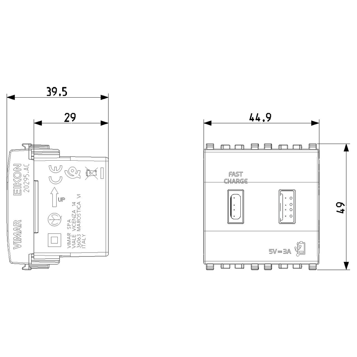 Vimar Eikon 2-Port USB Supply Unit, 5V, 2 Modules, Flush-Mounted — Quality Boat Parts