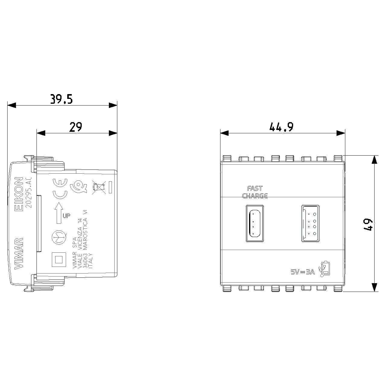 Vimar Eikon 2-Port USB Supply Unit, 5V, 2 Modules, Flush-Mounted — Quality Boat Parts