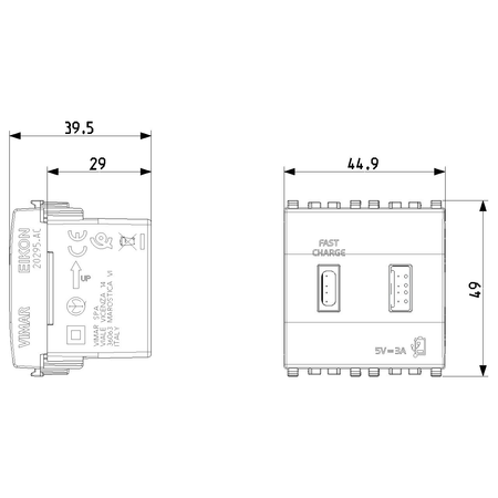 Vimar Eikon 2-Port USB Supply Unit, 5V, 2 Modules, Flush-Mounted — Quality Boat Parts