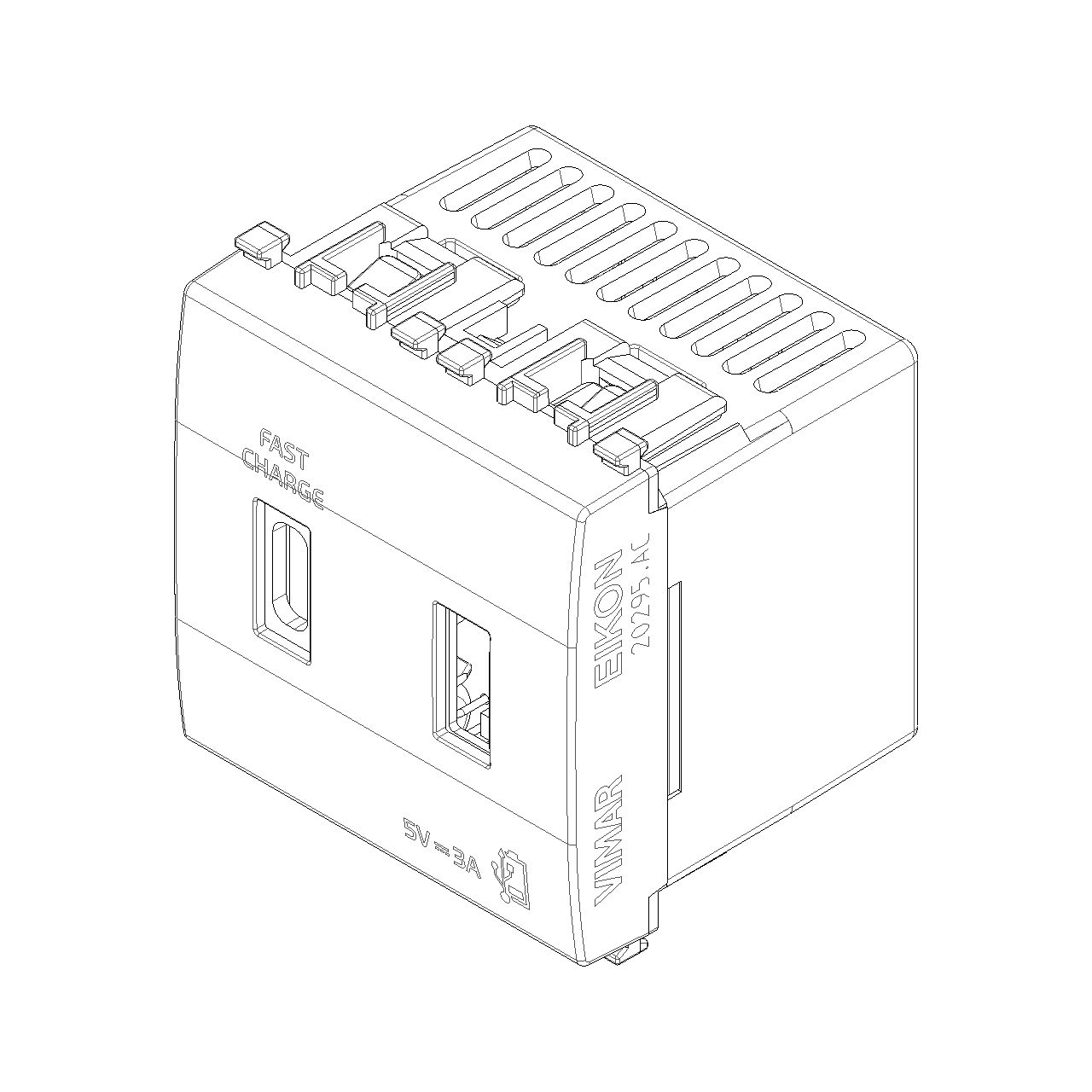 Vimar Eikon 2-Port USB Supply Unit, 5V, 2 Modules, Flush-Mounted — Quality Boat Parts