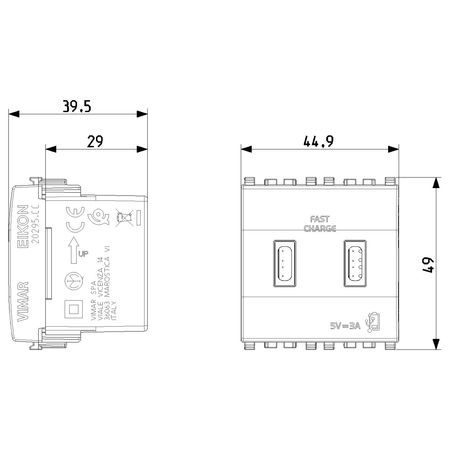 Vimar Eikon 2-Port USB Supply Unit, 5V, 2 Modules, Flush-Mounted — Quality Boat Parts