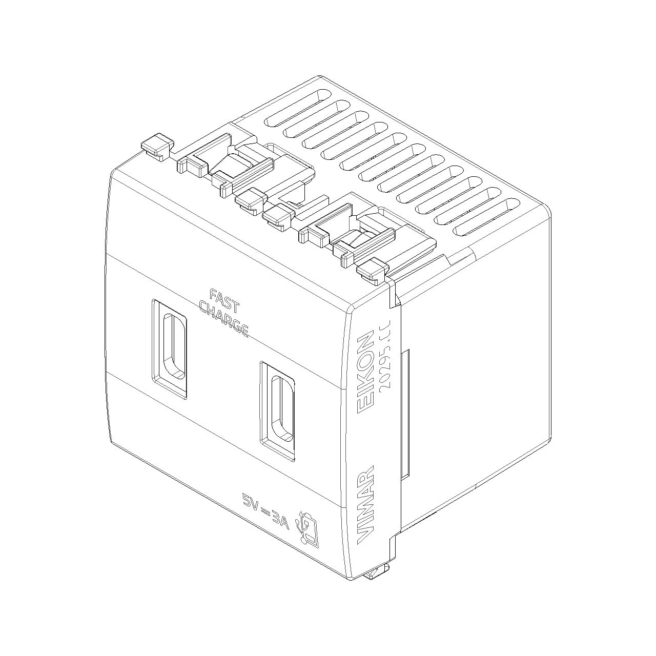 Vimar Eikon 2-Port USB Supply Unit, 5V, 2 Modules, Flush-Mounted — Quality Boat Parts
