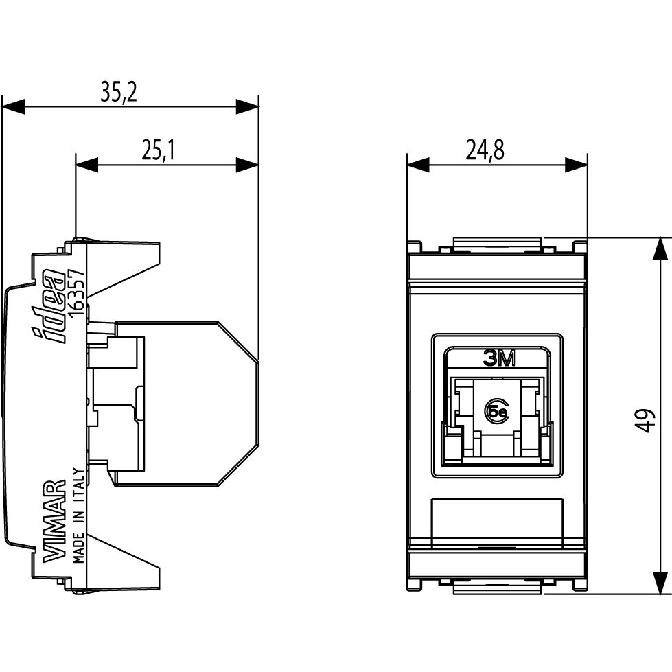 Vimar IDEA RJ45 Cat5e 3M UTP Outlet, Unshielded, 8 Contacts, T568A/B Universal Wiring — Quality Boat Parts