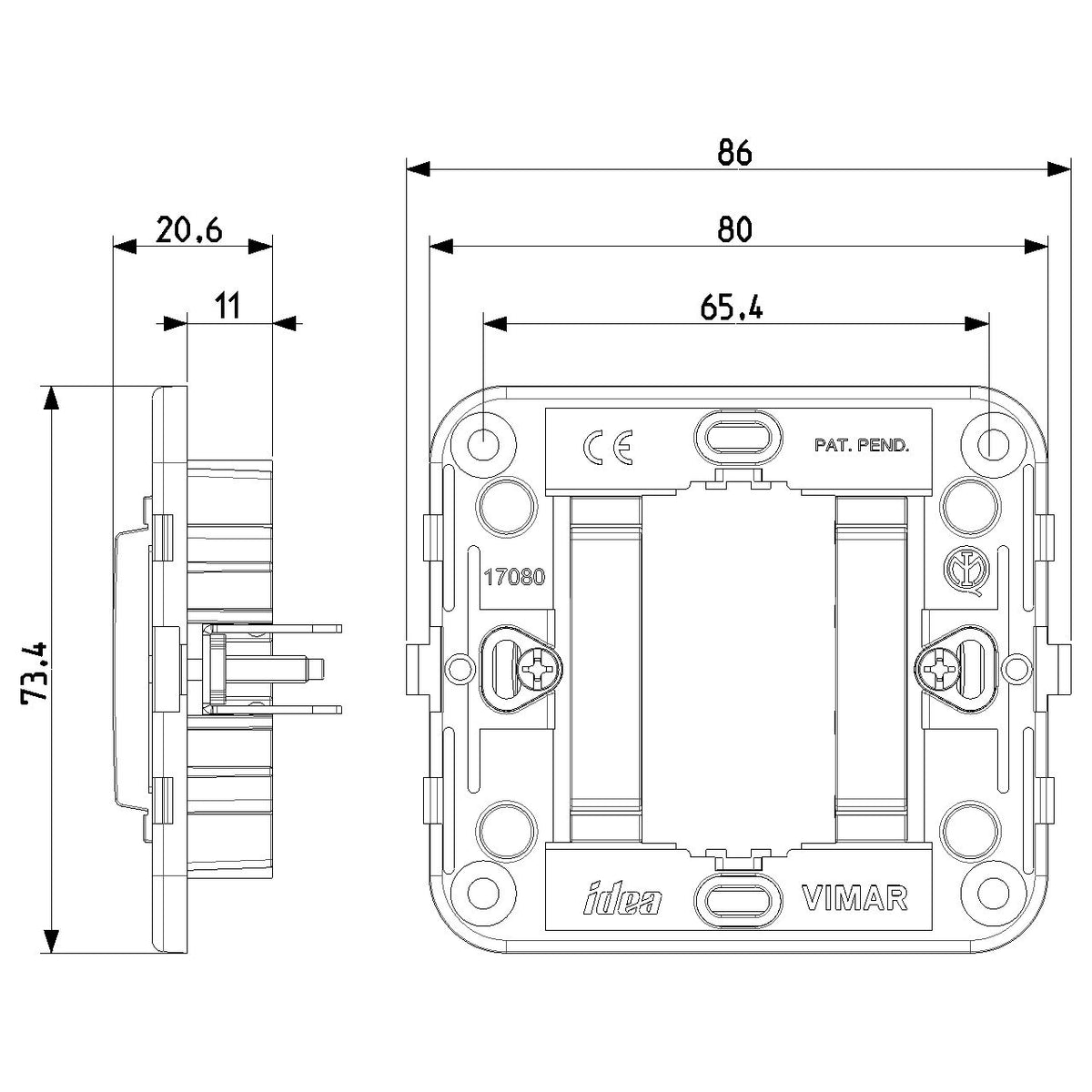 Vimar Idea 1-Module Mounting Frame, Smooth Front, Claws, 60 mm Round Box — Quality Boat Parts