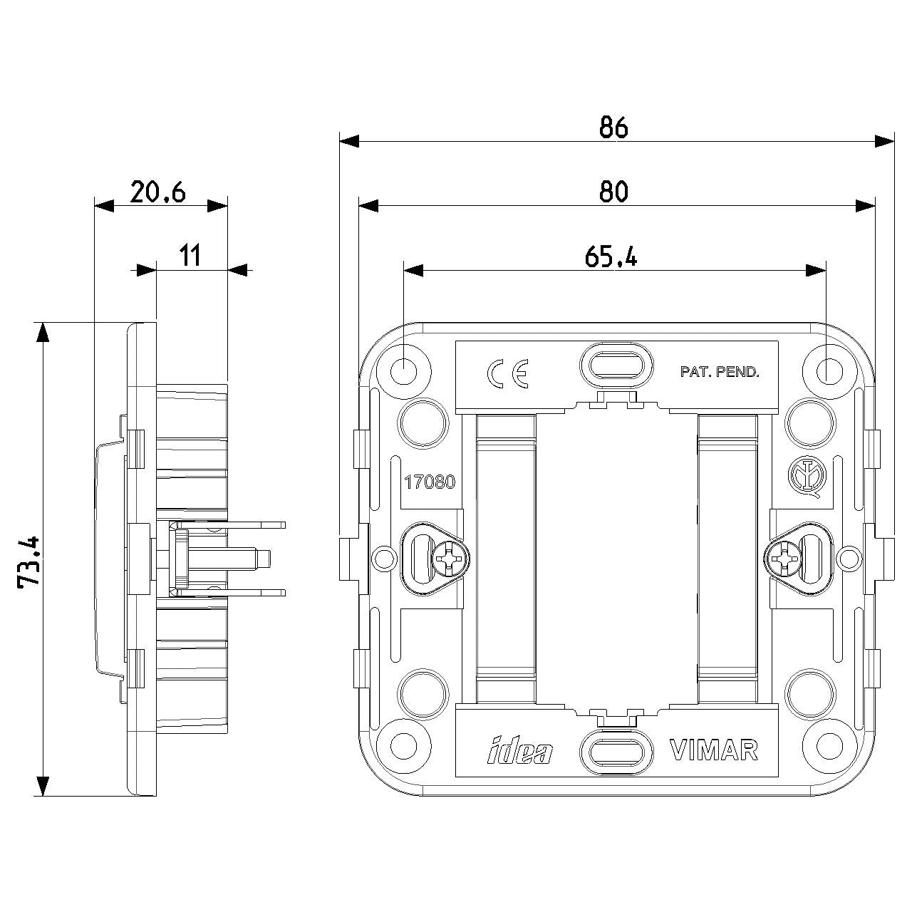 Vimar Idea 1-Module Mounting Frame, Smooth Front, Claws, 60 mm Round Box — Quality Boat Parts