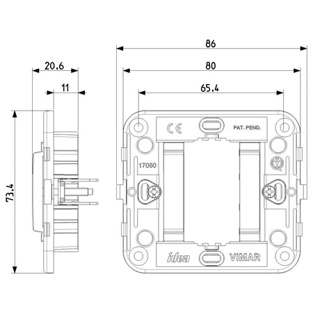 Vimar Idea 1-Module Mounting Frame, Smooth Front, Claws, 60 mm Round Box — Quality Boat Parts