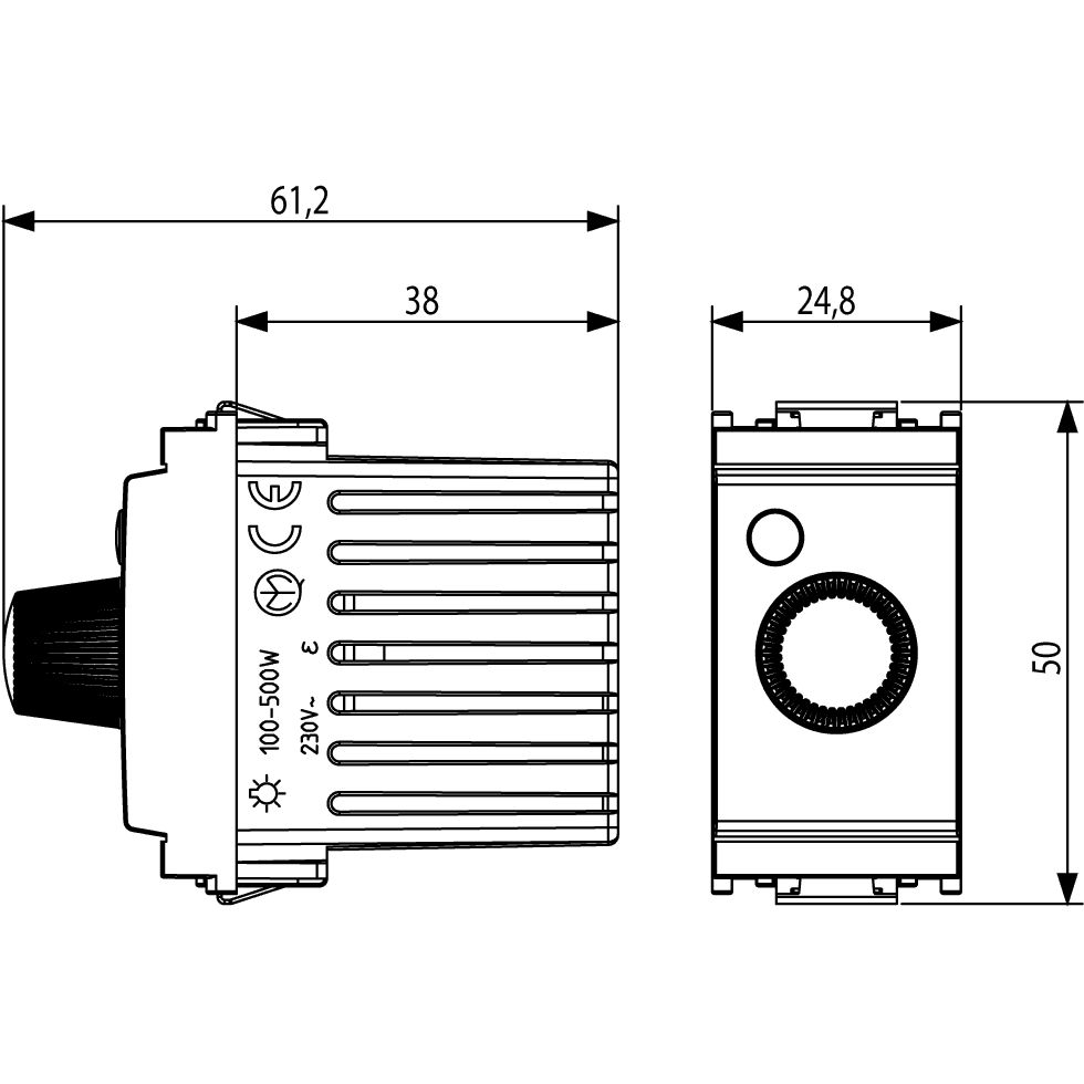 Vimar Idea 16563 Dimmer, 230V, 100-500W, Resistive Load, Turn/Push Button — Quality Boat Parts