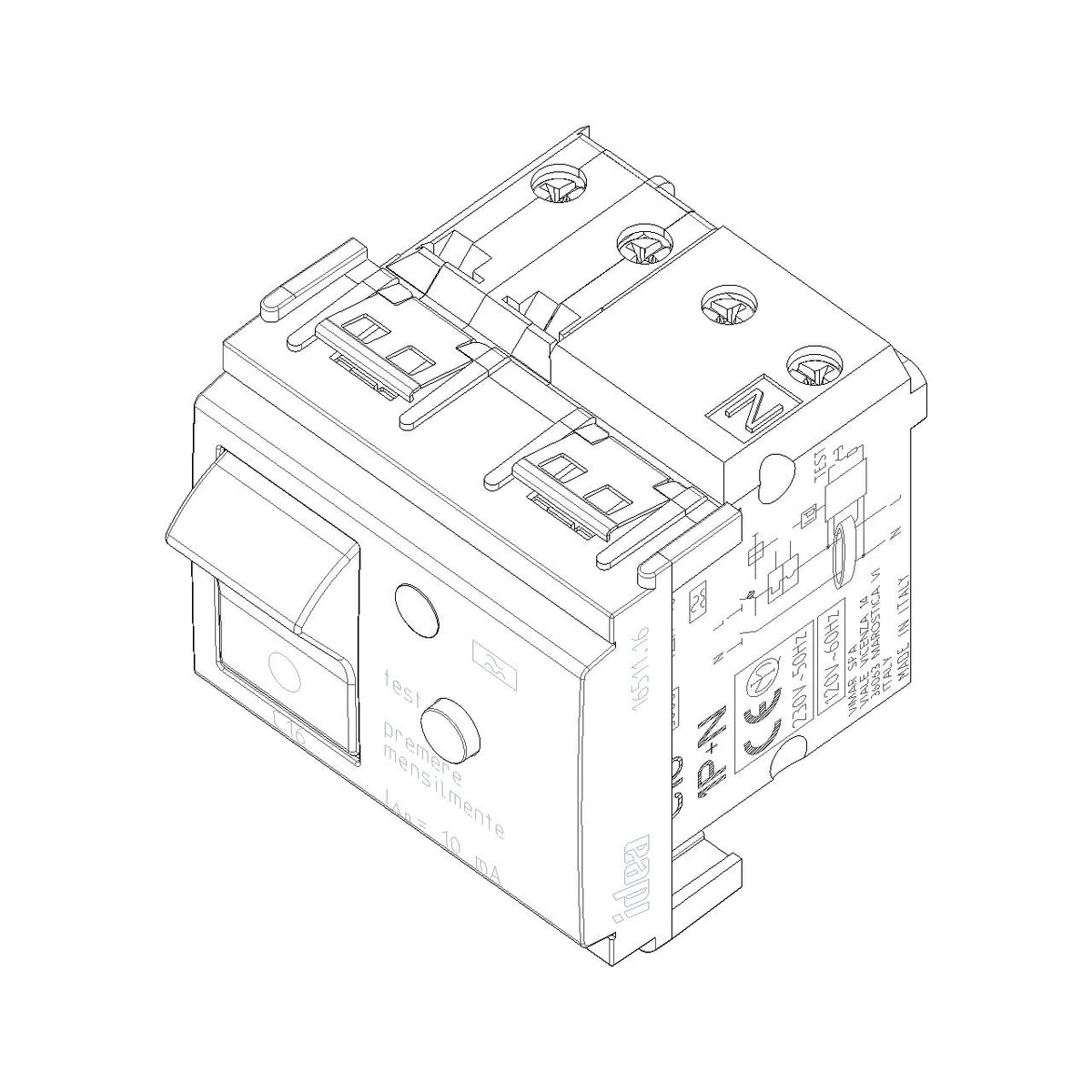 Vimar Idea RCBO Circuit Breaker, 1P+N, 120-230V, 50-60Hz, IP40, 2 Modules — Quality Boat Parts