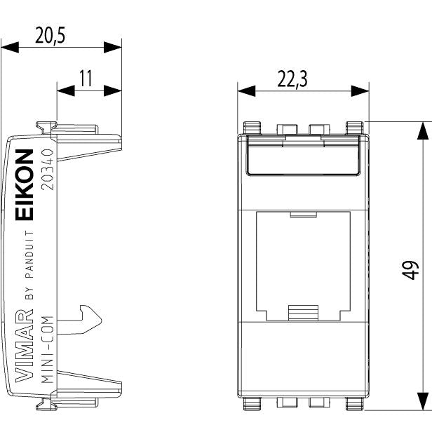 Vimar Eikon MINI-COM Panduit Adaptor, 22.3 x 49 x 20.5 mm, Label Space — Quality Boat Parts