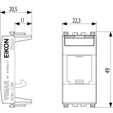 Vimar Eikon MINI-COM Panduit Adaptor, 22.3 x 49 x 20.5 mm, Label Space — Quality Boat Parts