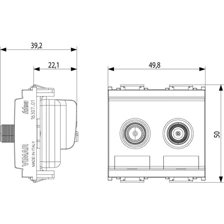 Vimar Idea Coaxial TV-RD-SAT Socket Outlet, 5-2400 MHz, 2 Outputs, 24V 500 mA DC Pass, 2 Modules — Quality Boat Parts