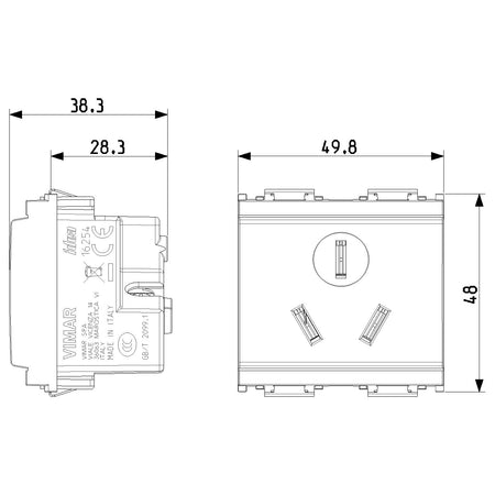Vimar Idea SICURY Chinese Standard Socket Outlet, 2P+E, 16A 250V, 2 Modules, IP20 — Quality Boat Parts