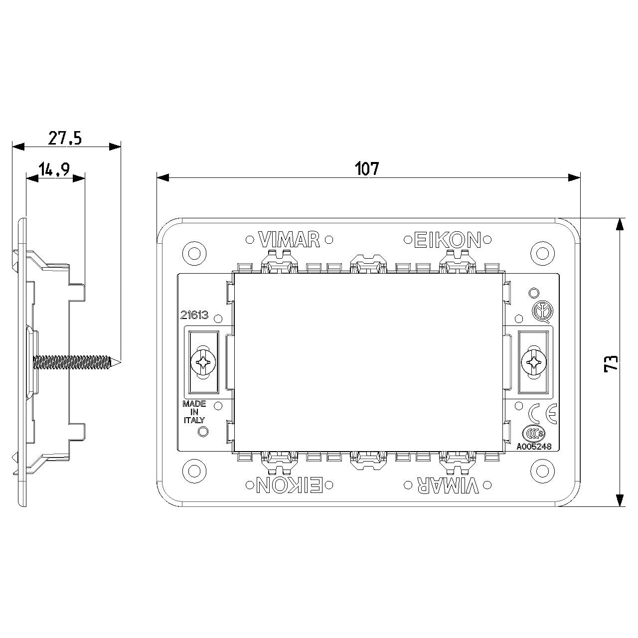 Vimar Eikon Mounting Frame and Protection Cover, 3-Module — Quality Boat Parts