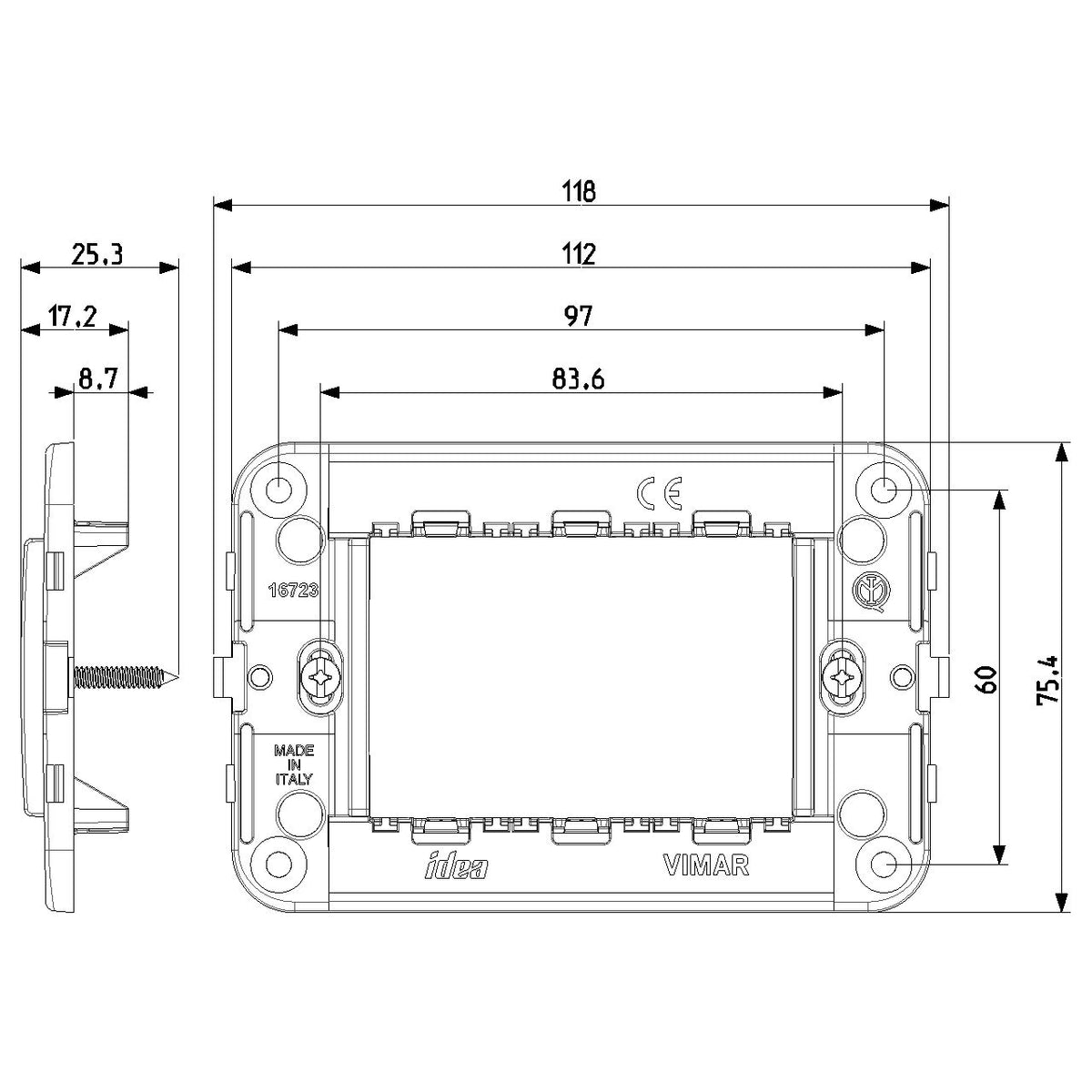 Vimar Idea 3-Module Mounting Frame, For 2-Module Arké Devices, For Idea Cover Plates, For 3-Module Mounting Boxes — Quality Boat Parts