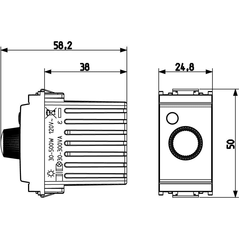 Vimar Idea Rotary Dimmer, 120V 50-60Hz, 30-500W, 30-300VA, IP40 — Quality Boat Parts