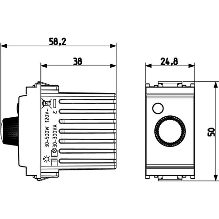 Vimar Idea Rotary Dimmer, 120V 50-60Hz, 30-500W, 30-300VA, IP40 — Quality Boat Parts